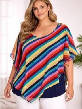 Trinhnology Multicolor Diagonal Stripe Poncho Top 2X